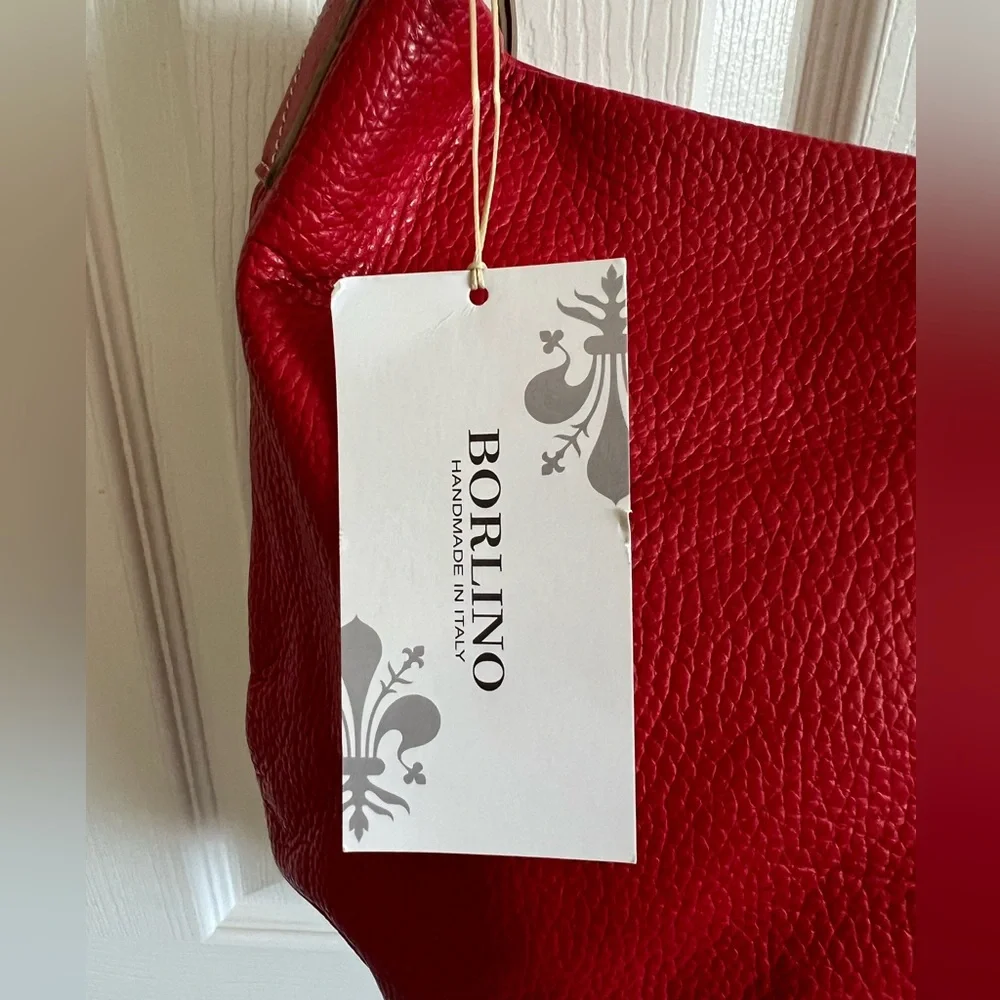 NWT Borlino Red 100% genuine cowhide Leather Hobo Bag-never used